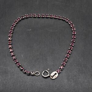 Purple Glass Rhinestone Bracelet Sterling Silver 925 Italy 7.5 Inch